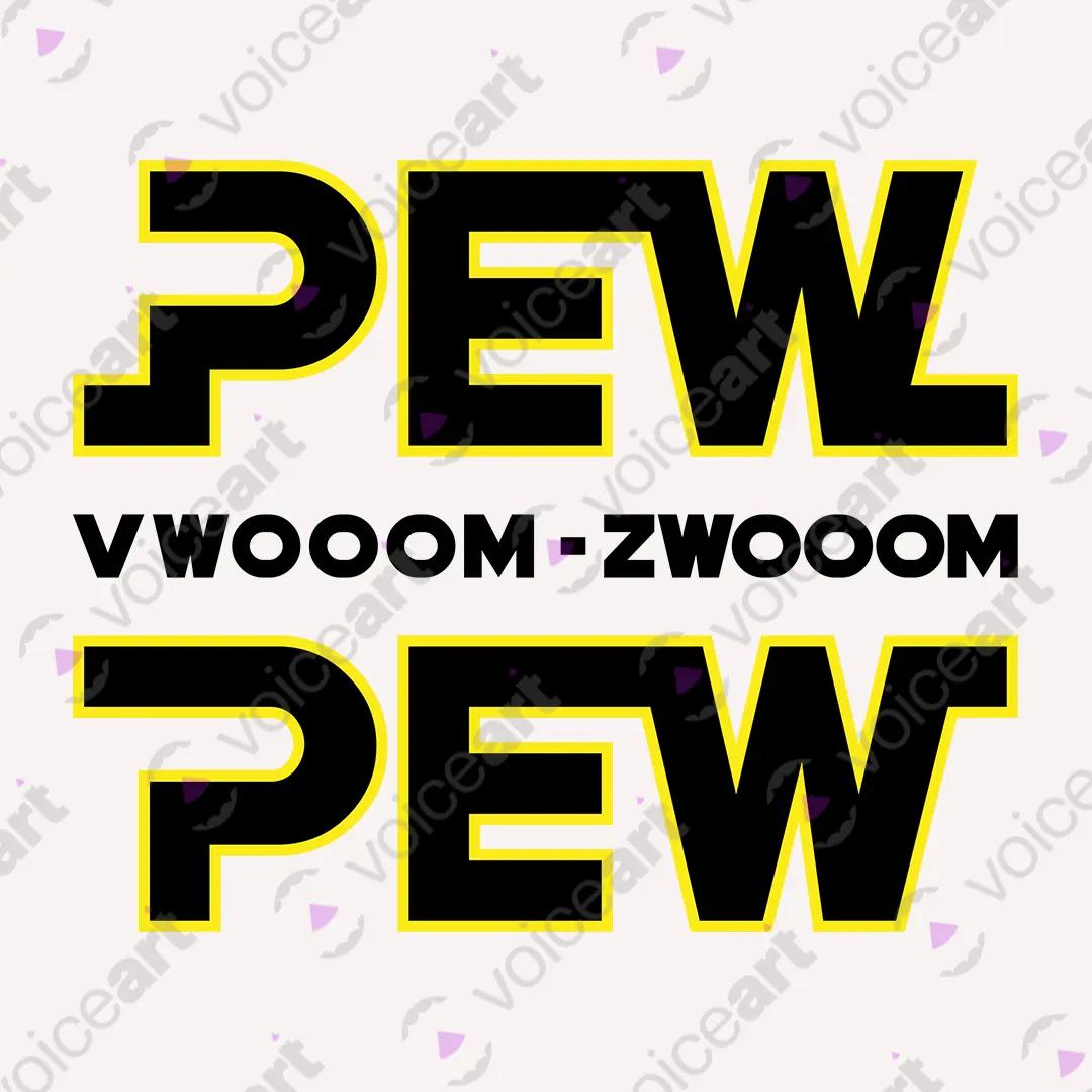 VOICEART White Watermark Pew Pew Effects Funny Graphic Tee for Movie Fans Short Combed Cotton T-Shirt for Men and Women