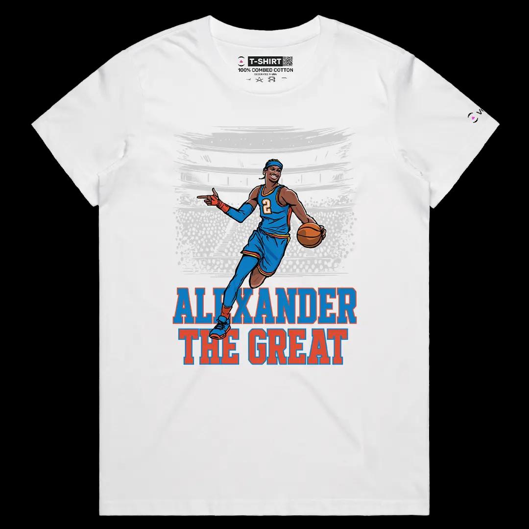 VOICEART White Female Regular Shai Gilgeous-Alexander SGA Sports Stat Line Graphic Tee Basketball Fans Short Cotton T-Shirt