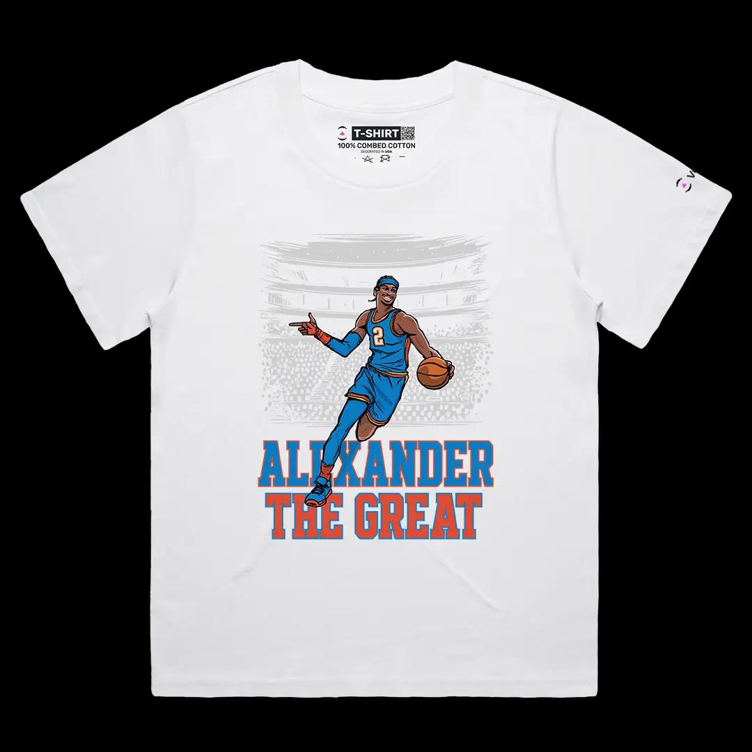 VOICEART White Female Loose Shai Gilgeous-Alexander SGA Sports Stat Line Graphic Tee Basketball Fans Short Cotton T-Shirt