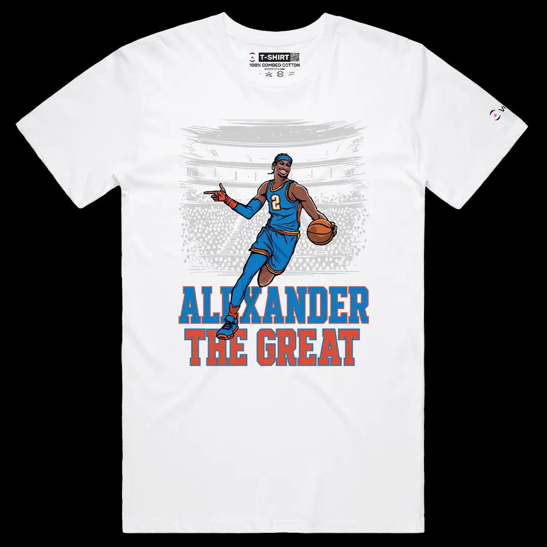 VOICEART White Male Regular Shai Gilgeous-Alexander SGA Sports Stat Line Graphic Tee Basketball Fans Short Cotton T-Shirt