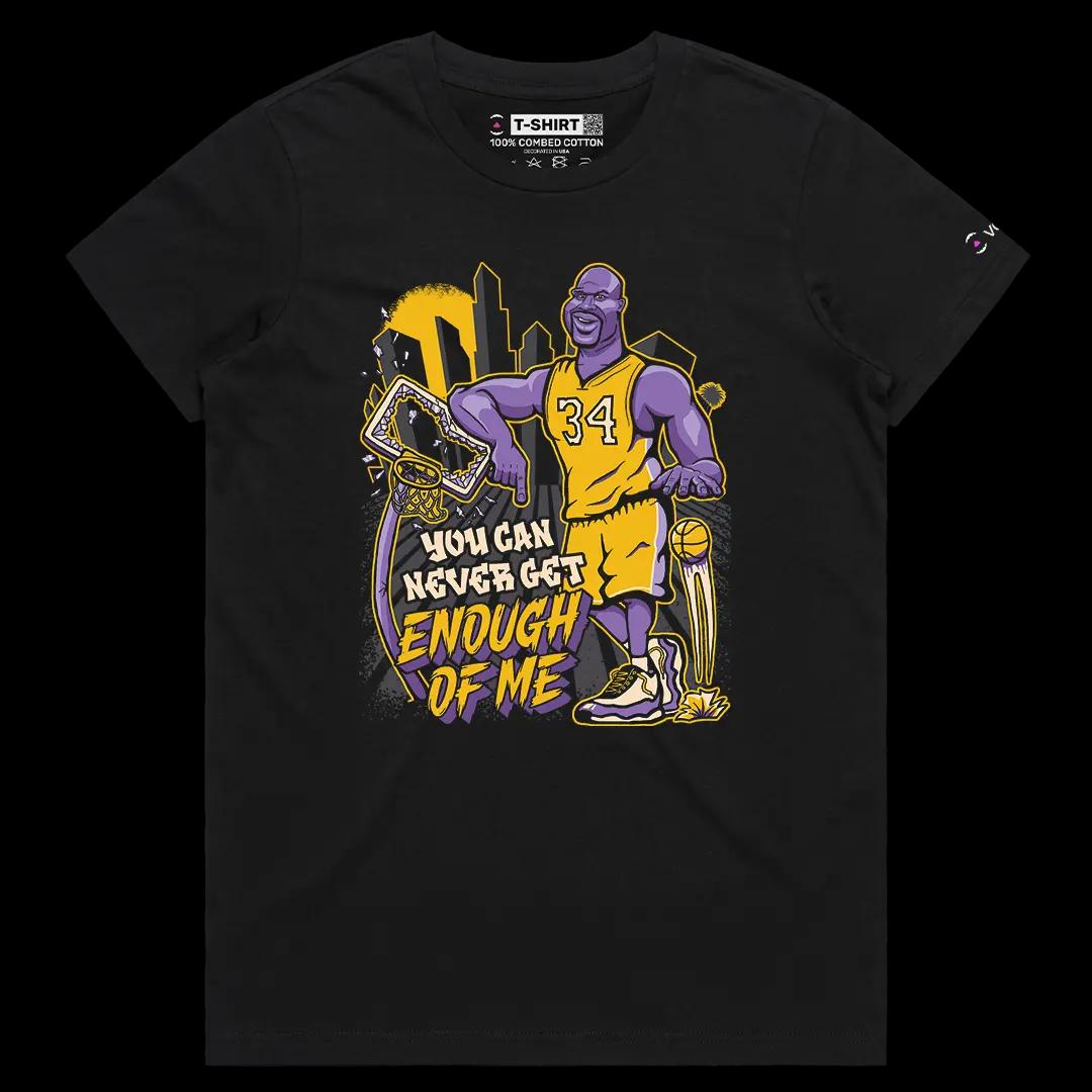 VOICEART Black Female Regular Vintage Shaquille O’Neal Quote Sports Graphic Tee for LAL Basketball Fans Cotton Short TShirt
