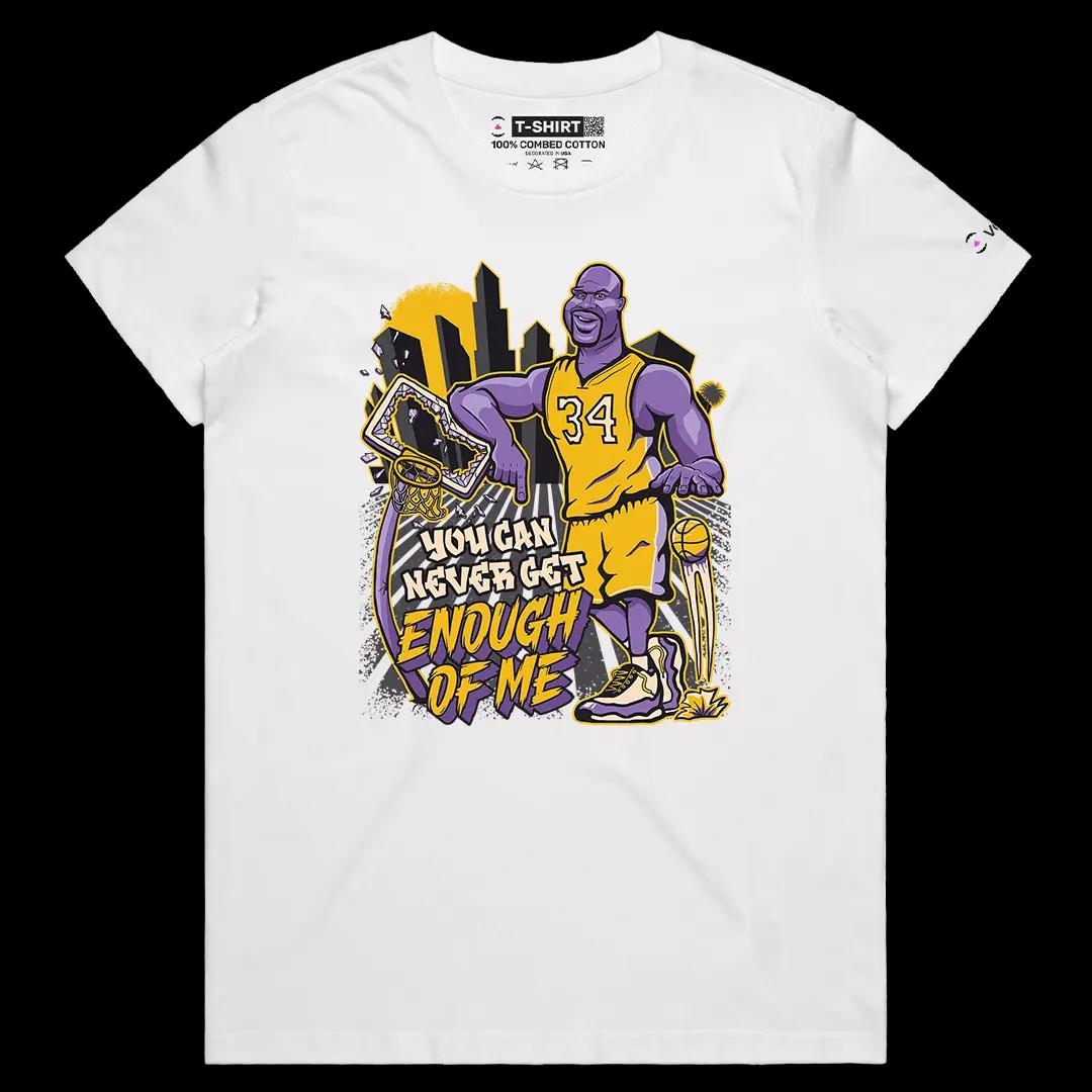VOICEART White Female Regular Vintage Shaquille O’Neal Quote Sports Graphic Tee for LAL Basketball Fans Cotton Short TShirt