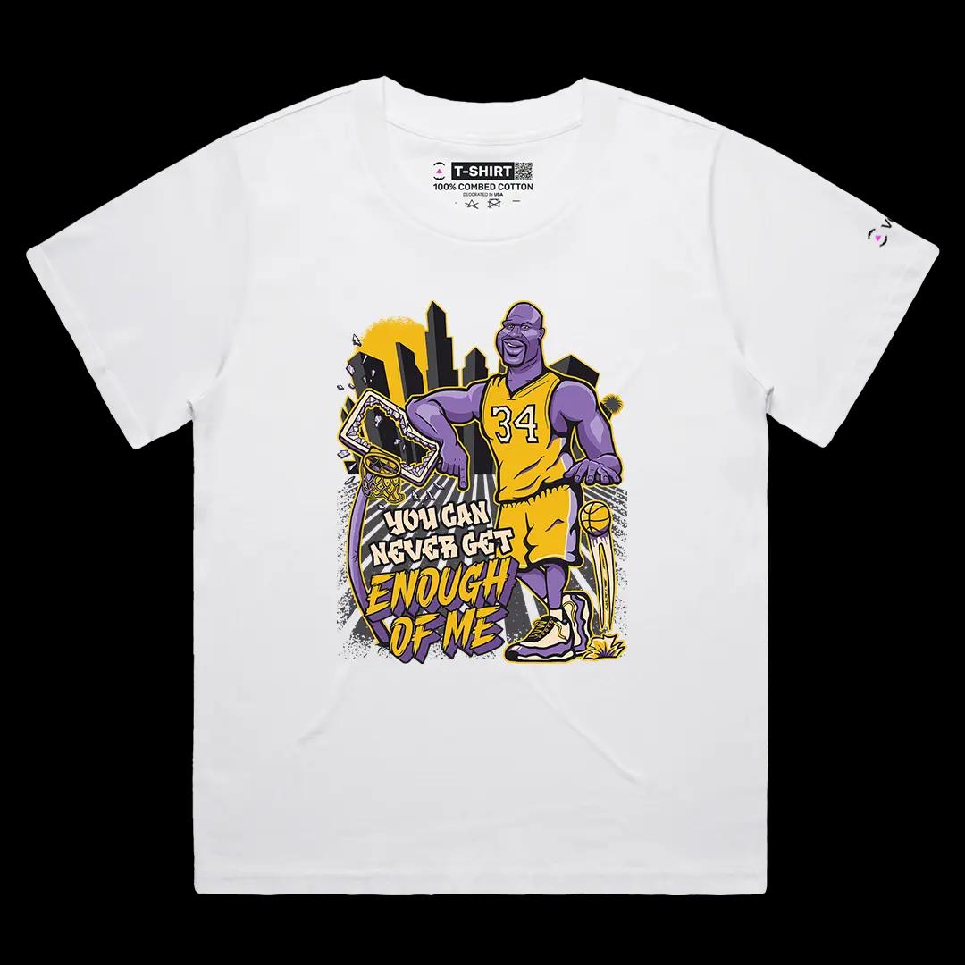 VOICEART White Female Loose Vintage Shaquille O’Neal Quote Sports Graphic Tee for LAL Basketball Fans Cotton Short TShirt