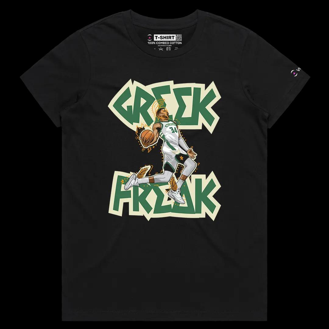 VOICEART Black Female Regular Giannis The Greek Freak Sports Graphic Tee Basketball Fans Cotton T-Shirt for Men and Women v1