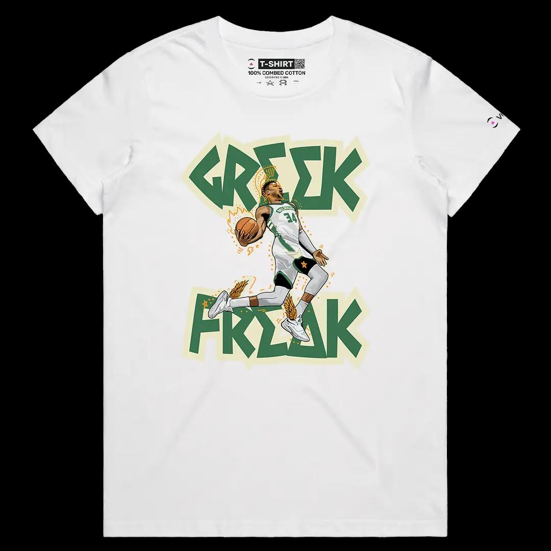 VOICEART White Female Regular Giannis The Greek Freak Sports Graphic Tee Basketball Fans Cotton T-Shirt for Men and Women v1
