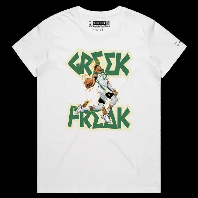 VOICEART White Female Regular Giannis The Greek Freak Sports Graphic Tee Basketball Fans Cotton T-Shirt for Men and Women v1