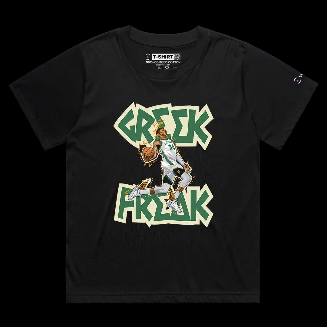 VOICEART Black Female Loose Giannis The Greek Freak Sports Graphic Tee Basketball Fans Cotton T-Shirt for Men and Women v1