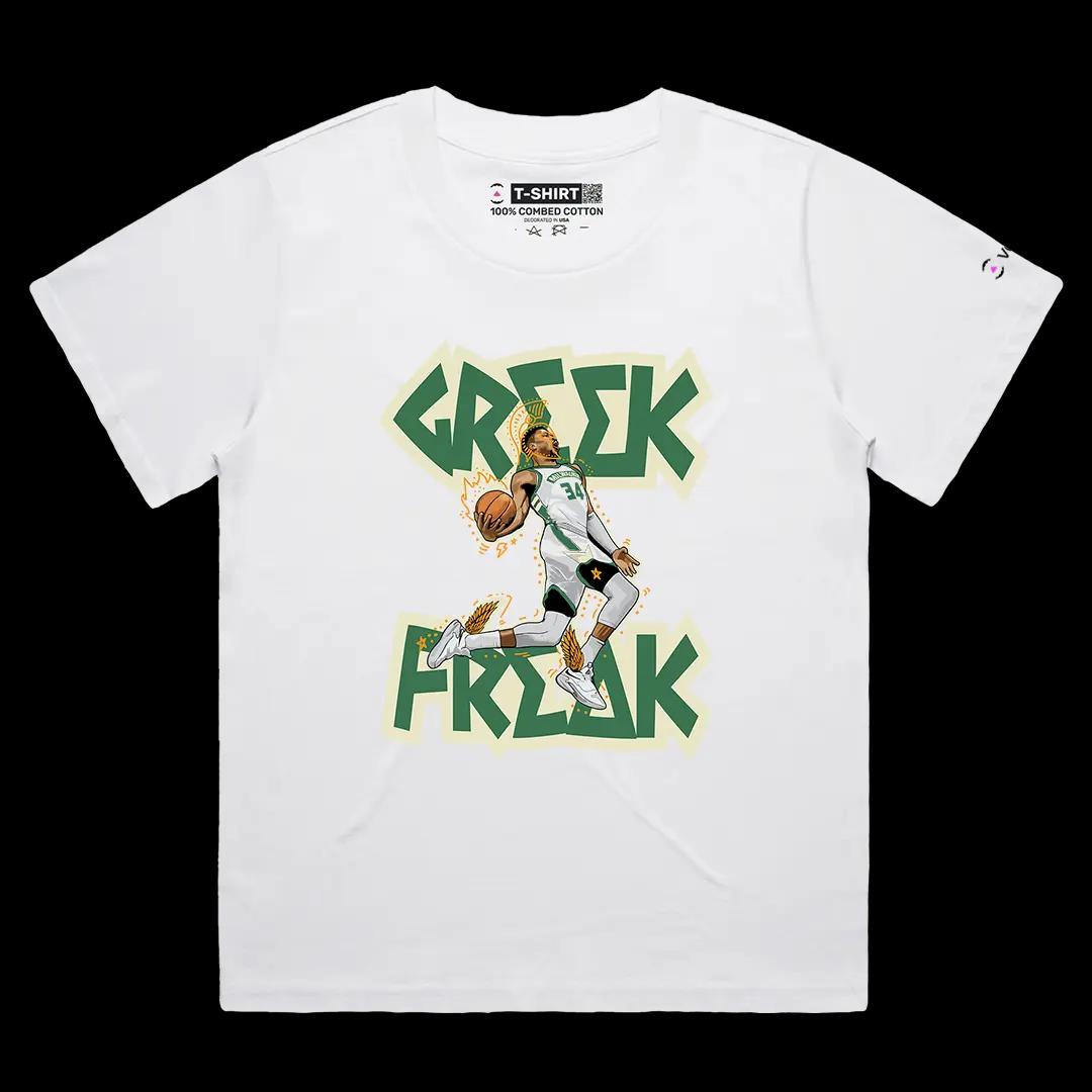 VOICEART White Female Loose Giannis The Greek Freak Sports Graphic Tee Basketball Fans Cotton T-Shirt for Men and Women v1