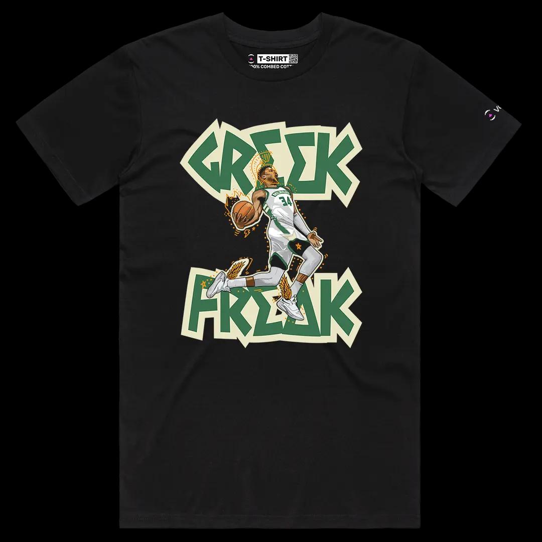 VOICEART Black Male Regular Giannis The Greek Freak Sports Graphic Tee Basketball Fans Cotton T-Shirt for Men and Women v1