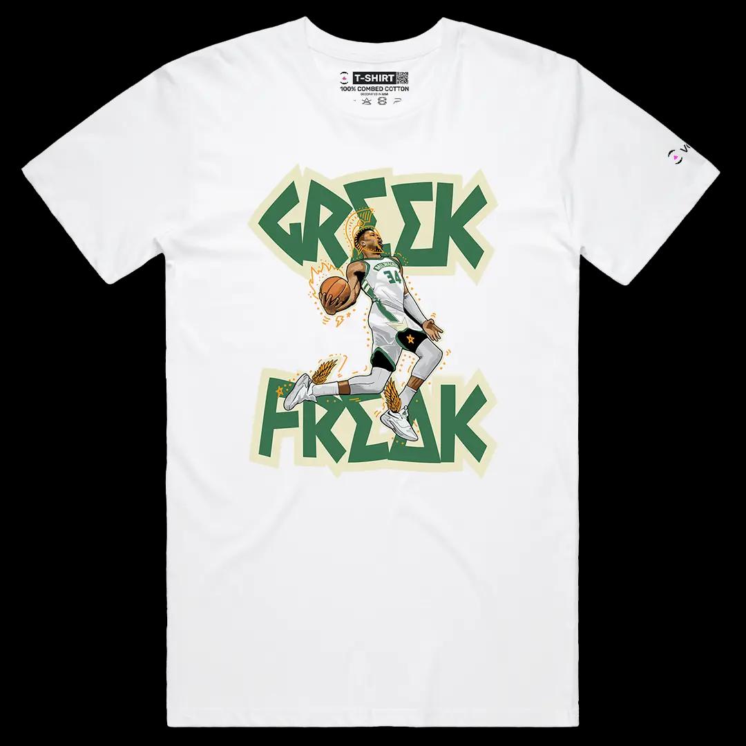 VOICEART White Male Regular Giannis The Greek Freak Sports Graphic Tee Basketball Fans Cotton T-Shirt for Men and Women v1