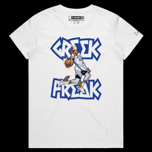 VOICEART White Female Regular Giannis The Greek Freak Sports Graphic Tee Basketball Fans Cotton T-Shirt for Men and Women v2