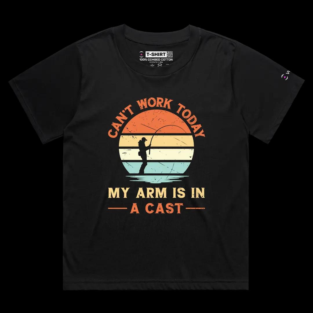 VOICEART Black Female Loose Cannot Work Today My Arm Is In a Cast Funny Graphic Tee Fisherman Short Sleeve Cotton T-Shirt