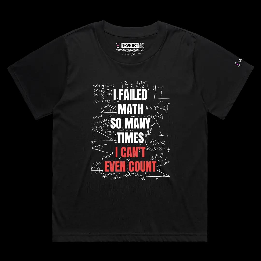 VOICEART Black Female Loose I Failed Math Funny Graphic Meme Tee with Sarcastic Joke Short Cotton T-Shirt for Men and Women