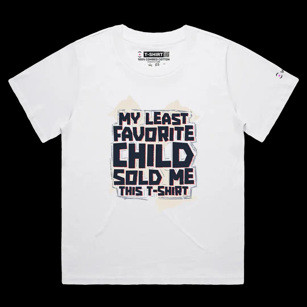 VOICEART White Female Loose My Least Favorite Child Funny Graphic Tee with Sarcastic Joke Short Sleeve Cotton T-Shirt