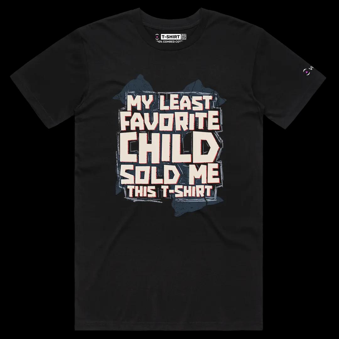 VOICEART Black Male Regular My Least Favorite Child Funny Graphic Tee with Sarcastic Joke Short Sleeve Cotton T-Shirt