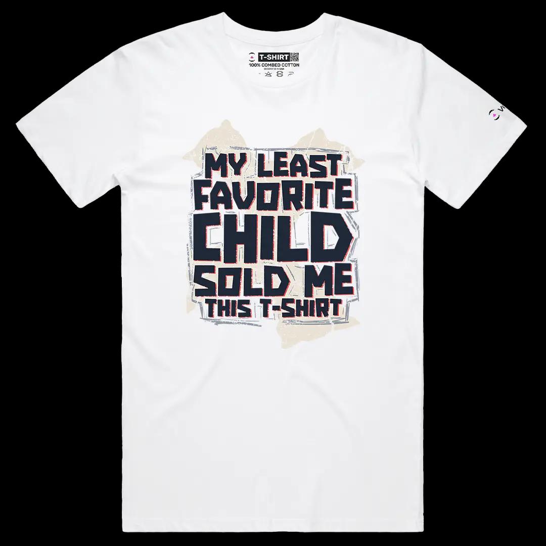 VOICEART White Male Regular My Least Favorite Child Funny Graphic Tee with Sarcastic Joke Short Sleeve Cotton T-Shirt