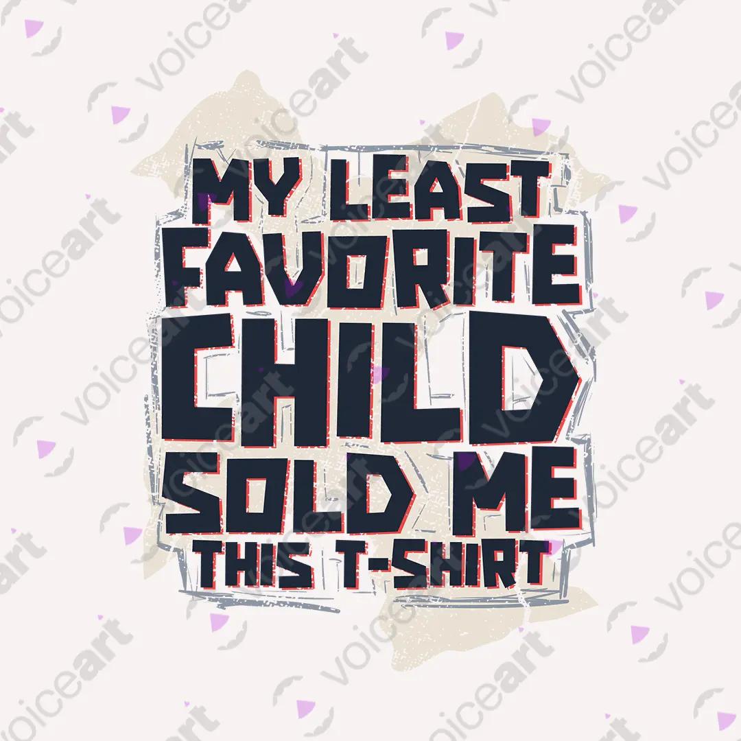 VOICEART White Watermark My Least Favorite Child Funny Graphic Tee with Sarcastic Joke Short Sleeve Cotton T-Shirt