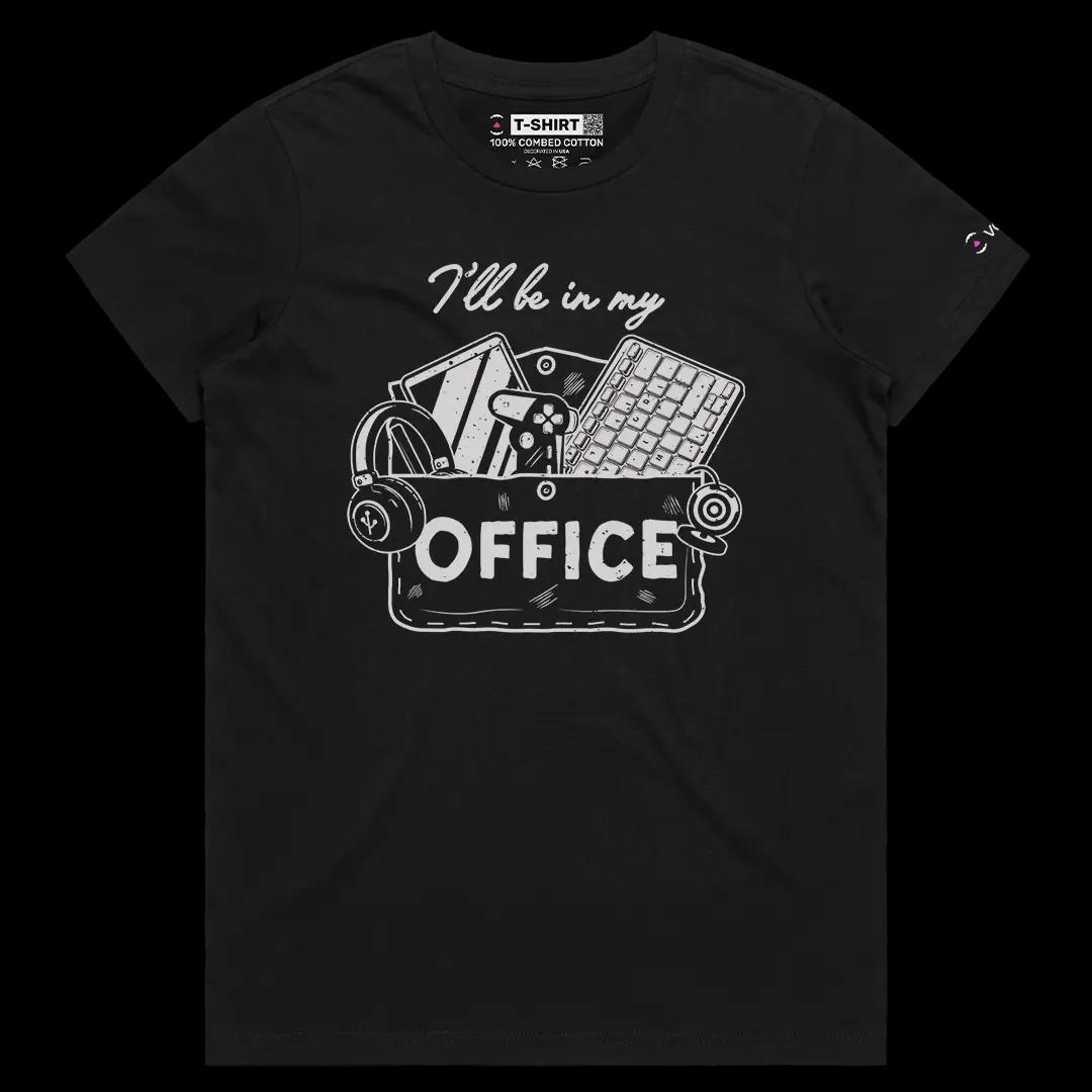 VOICEART Black Female Regular I Will Be In My Office IT Equipment Funny Graphic Tee Combed Cotton T-Shirt for Men and Women