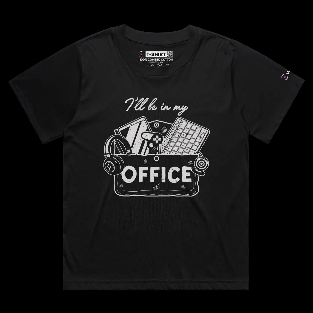VOICEART Black Female Loose I Will Be In My Office IT Equipment Funny Graphic Tee Combed Cotton T-Shirt for Men and Women