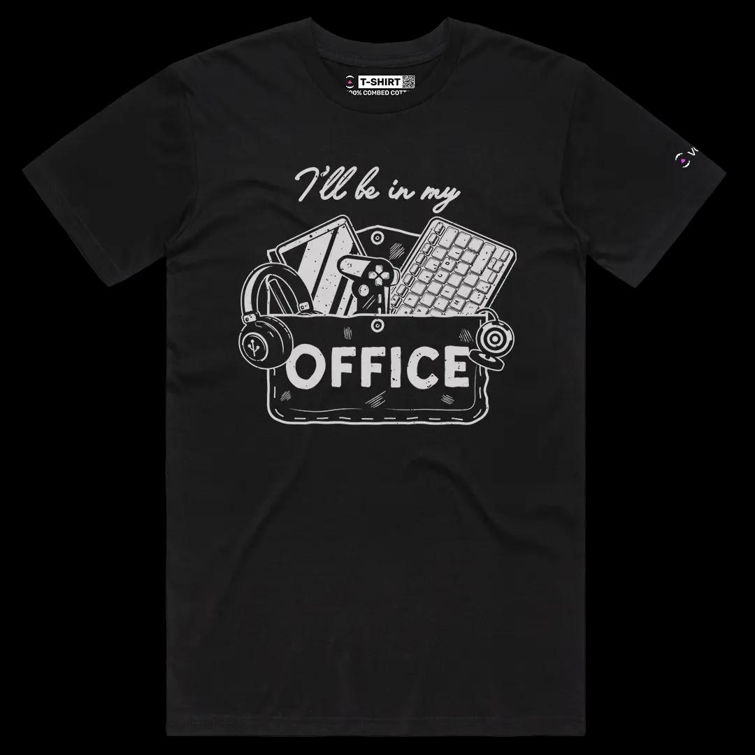 VOICEART Black Male Regular I Will Be In My Office IT Equipment Funny Graphic Tee Combed Cotton T-Shirt for Men and Women