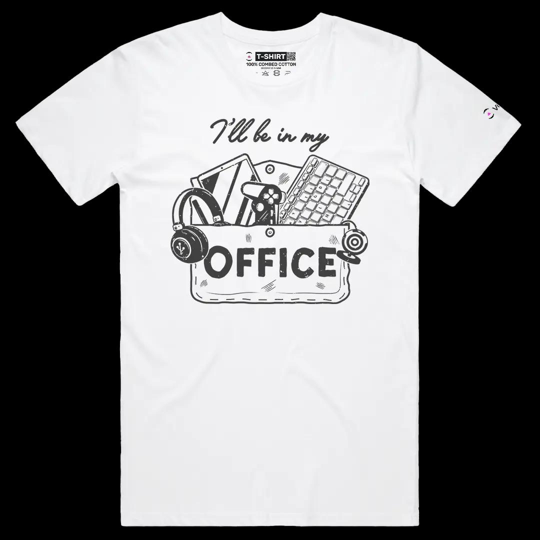 VOICEART White Male Regular I Will Be In My Office IT Equipment Funny Graphic Tee Combed Cotton T-Shirt for Men and Women