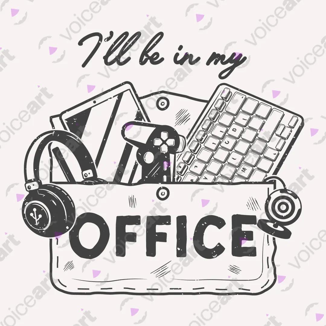 VOICEART White Watermark I Will Be In My Office IT Equipment Funny Graphic Tee Combed Cotton T-Shirt for Men and Women