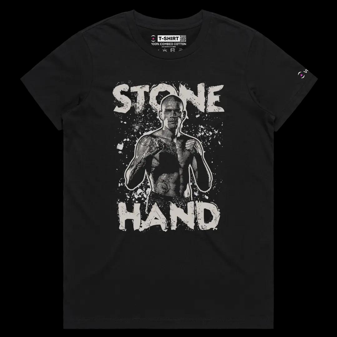VOICEART Black Female Regular Alex Poatan Pereira Stone Hand Sports Graphic Tee for MMA Fans Short Sleeve Cotton T-Shirt