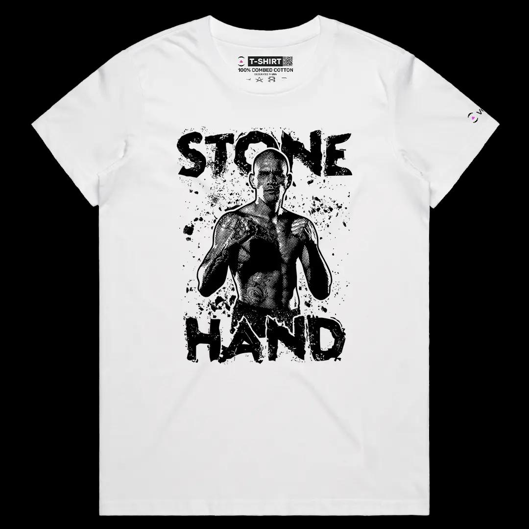 VOICEART White Female Regular Alex Poatan Pereira Stone Hand Sports Graphic Tee for MMA Fans Short Sleeve Cotton T-Shirt