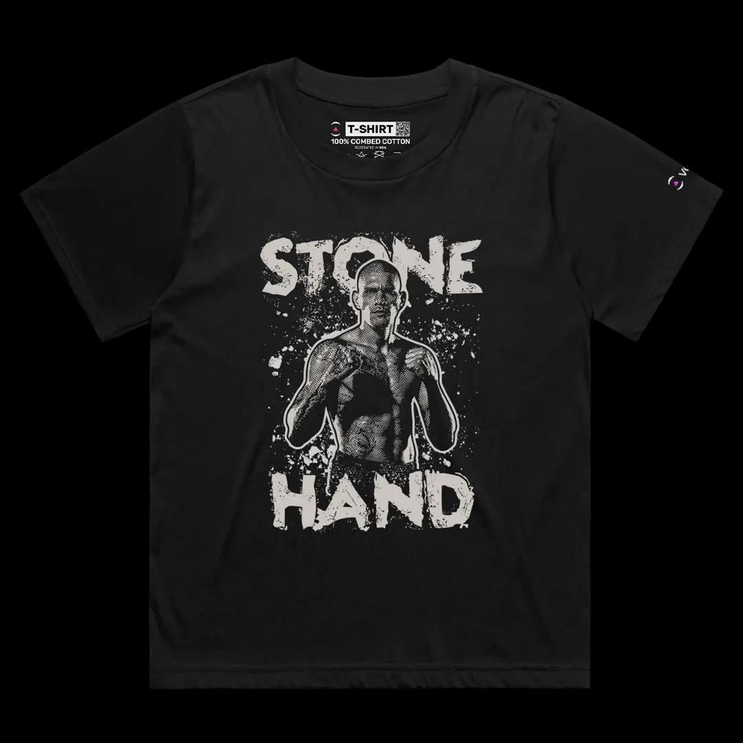 VOICEART Black Female Loose Alex Poatan Pereira Stone Hand Sports Graphic Tee for MMA Fans Short Sleeve Cotton T-Shirt