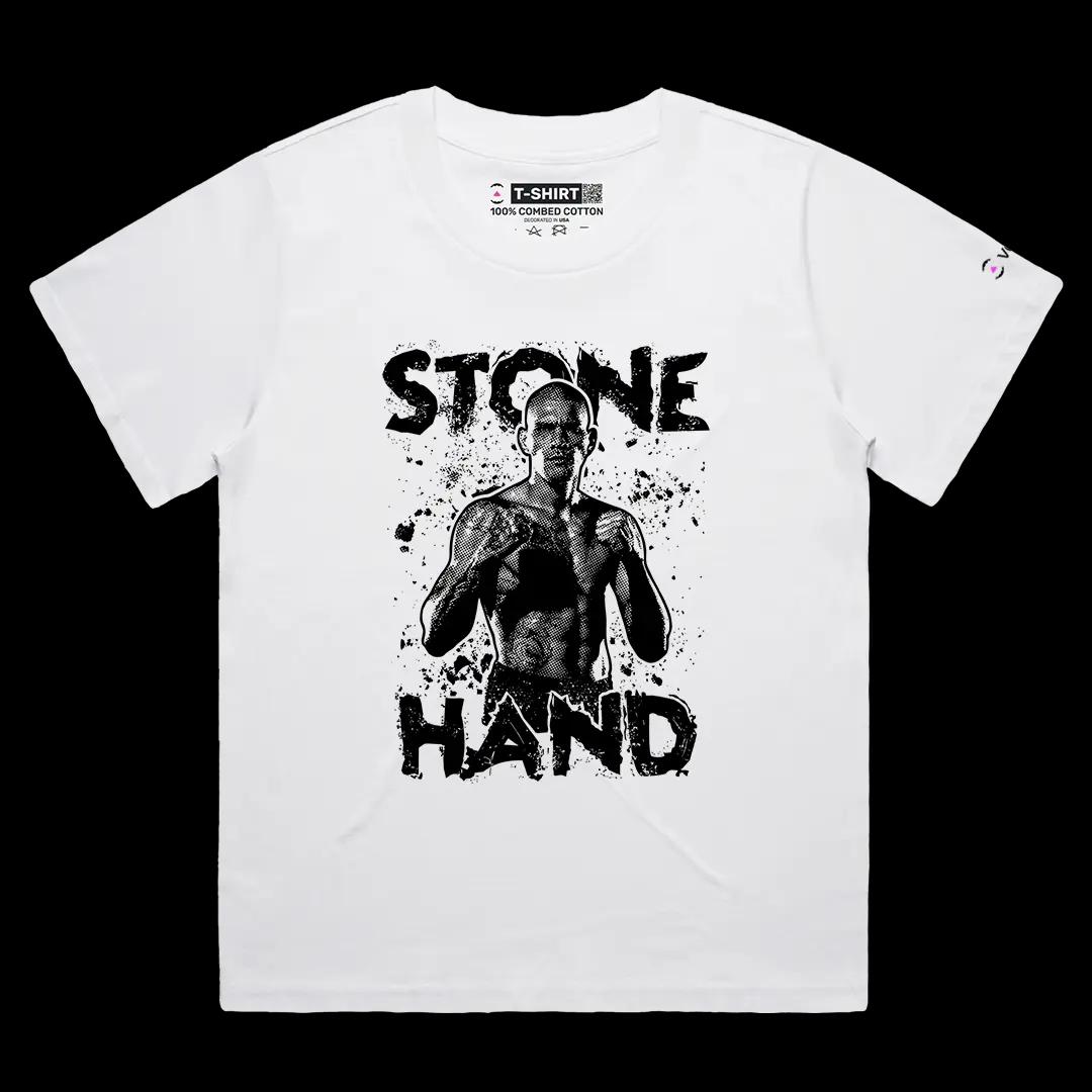 VOICEART White Female Loose Alex Poatan Pereira Stone Hand Sports Graphic Tee for MMA Fans Short Sleeve Cotton T-Shirt