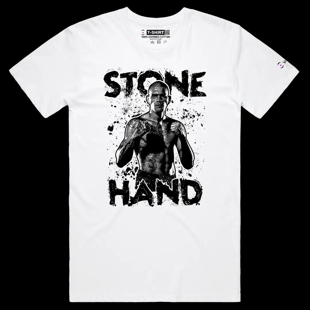 VOICEART White Male Regular Alex Poatan Pereira Stone Hand Sports Graphic Tee for MMA Fans Short Sleeve Cotton T-Shirt