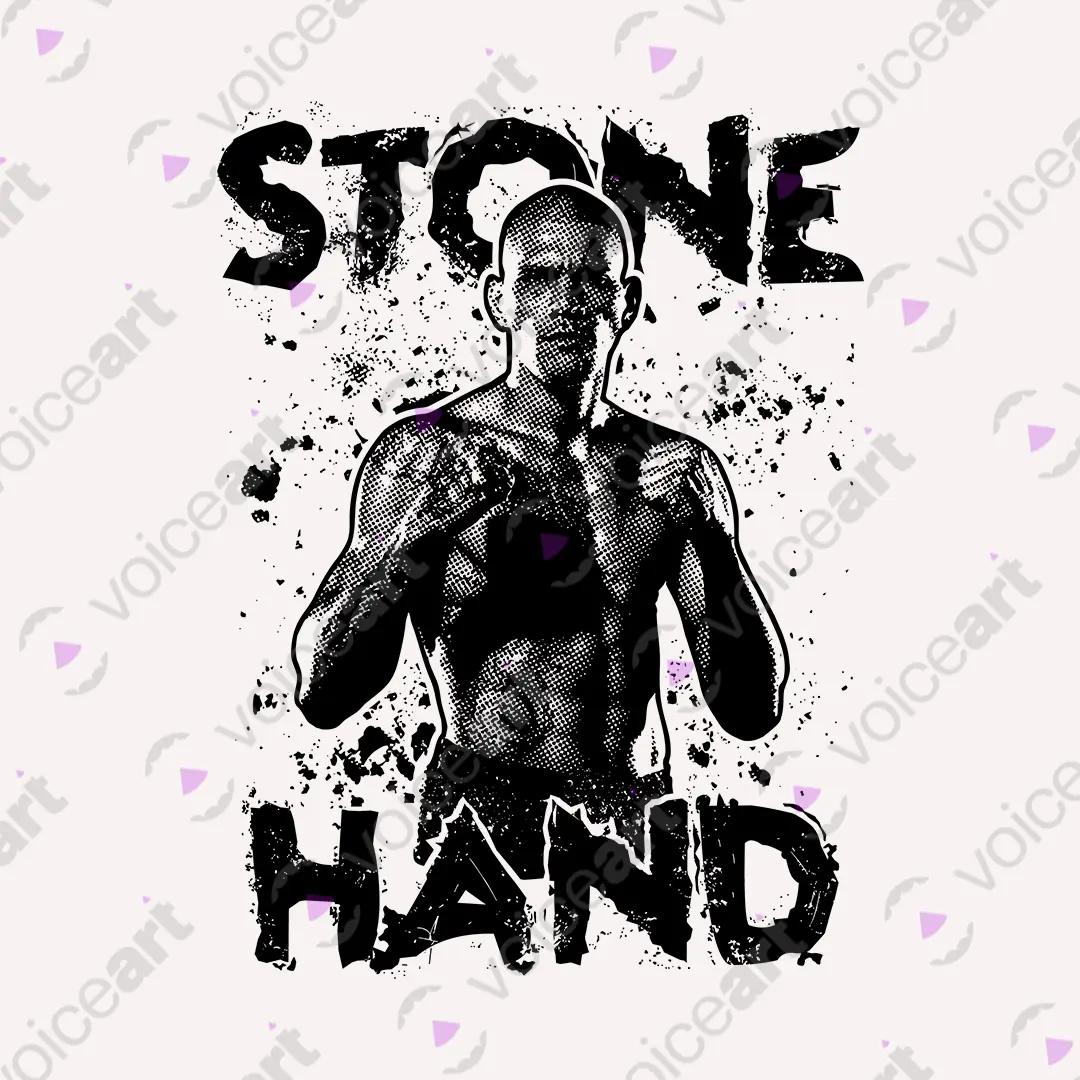VOICEART White Watermark Alex Poatan Pereira Stone Hand Sports Graphic Tee for MMA Fans Short Sleeve Cotton T-Shirt