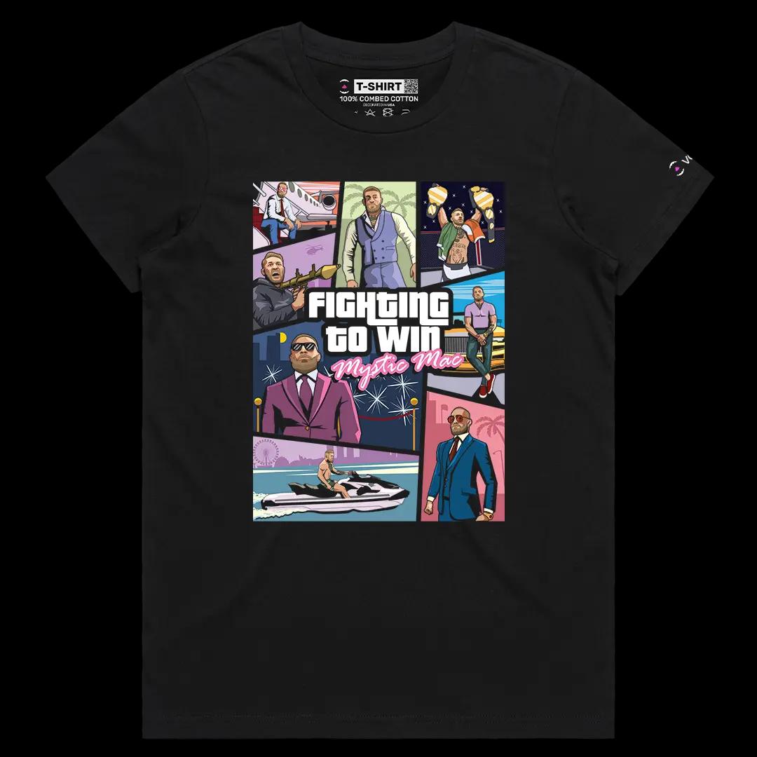VOICEART Black Female Regular Conor McGregor Fighting To Win Sports Vice City Graphic Tee MMA Fans Short Cotton T-Shirt