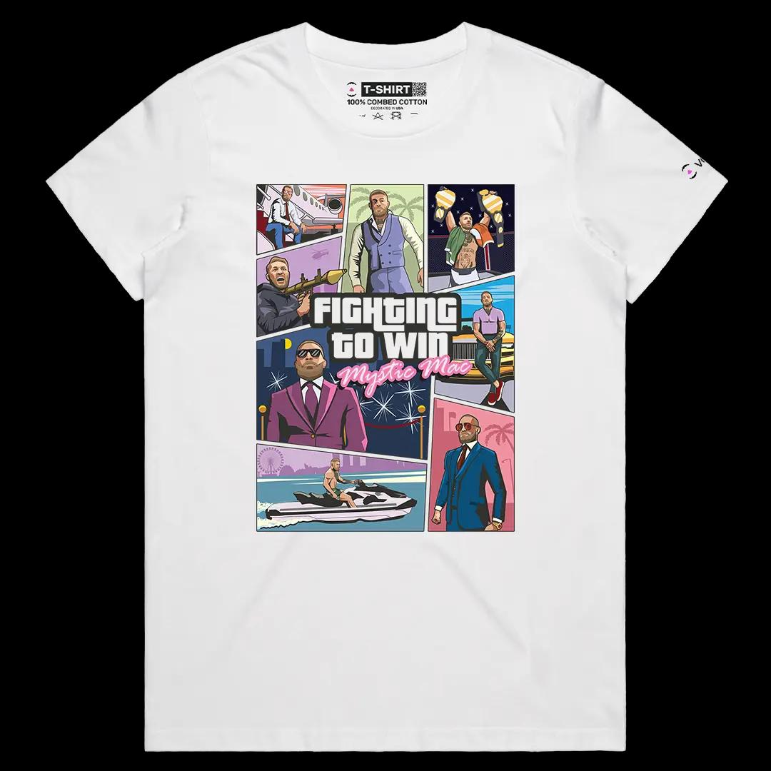 VOICEART White Female Regular Conor McGregor Fighting To Win Sports Vice City Graphic Tee MMA Fans Short Cotton T-Shirt
