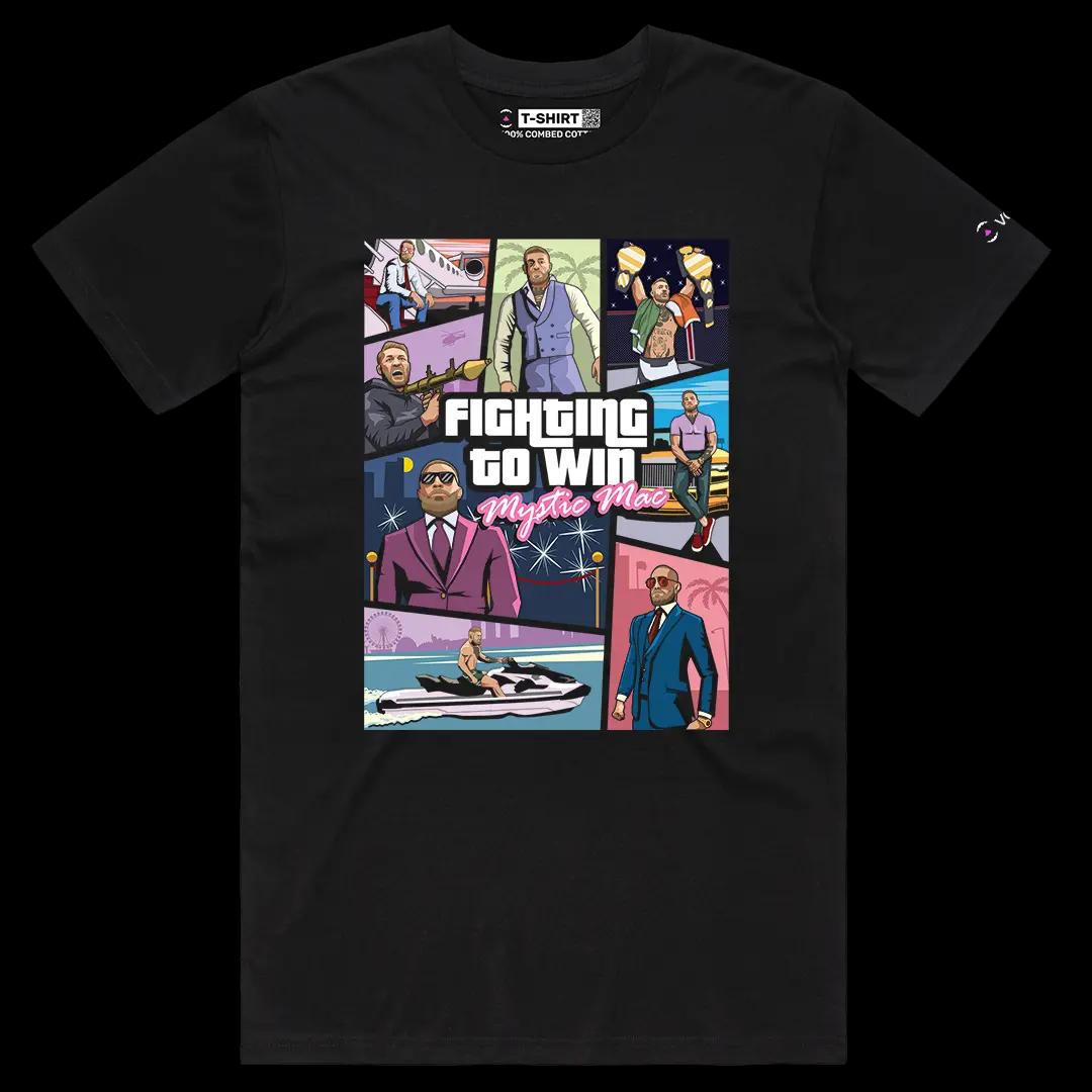 VOICEART Black Male Regular Conor McGregor Fighting To Win Sports Vice City Graphic Tee MMA Fans Short Cotton T-Shirt