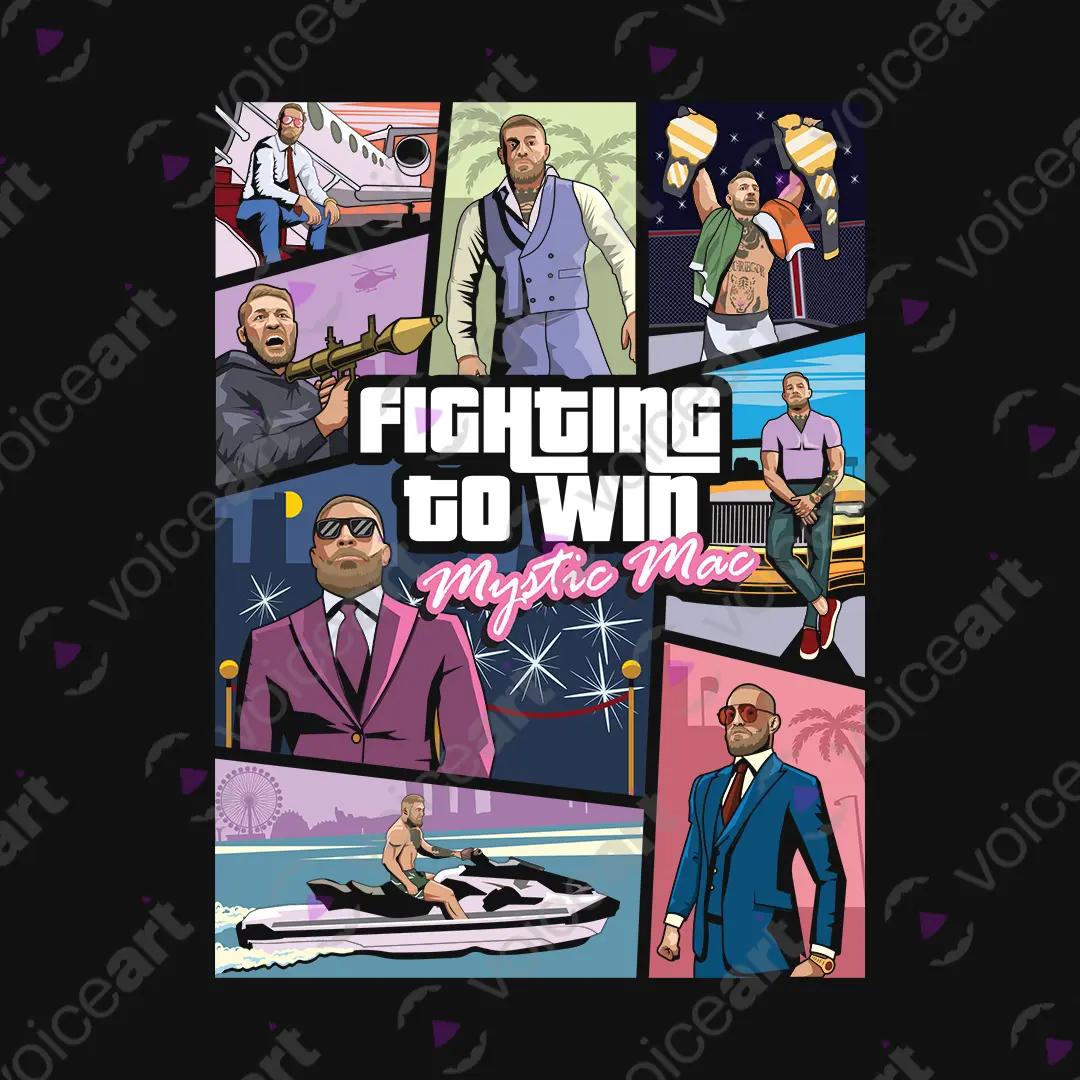 VOICEART Black Watermark Conor McGregor Fighting To Win Sports Vice City Graphic Tee MMA Fans Short Cotton T-Shirt