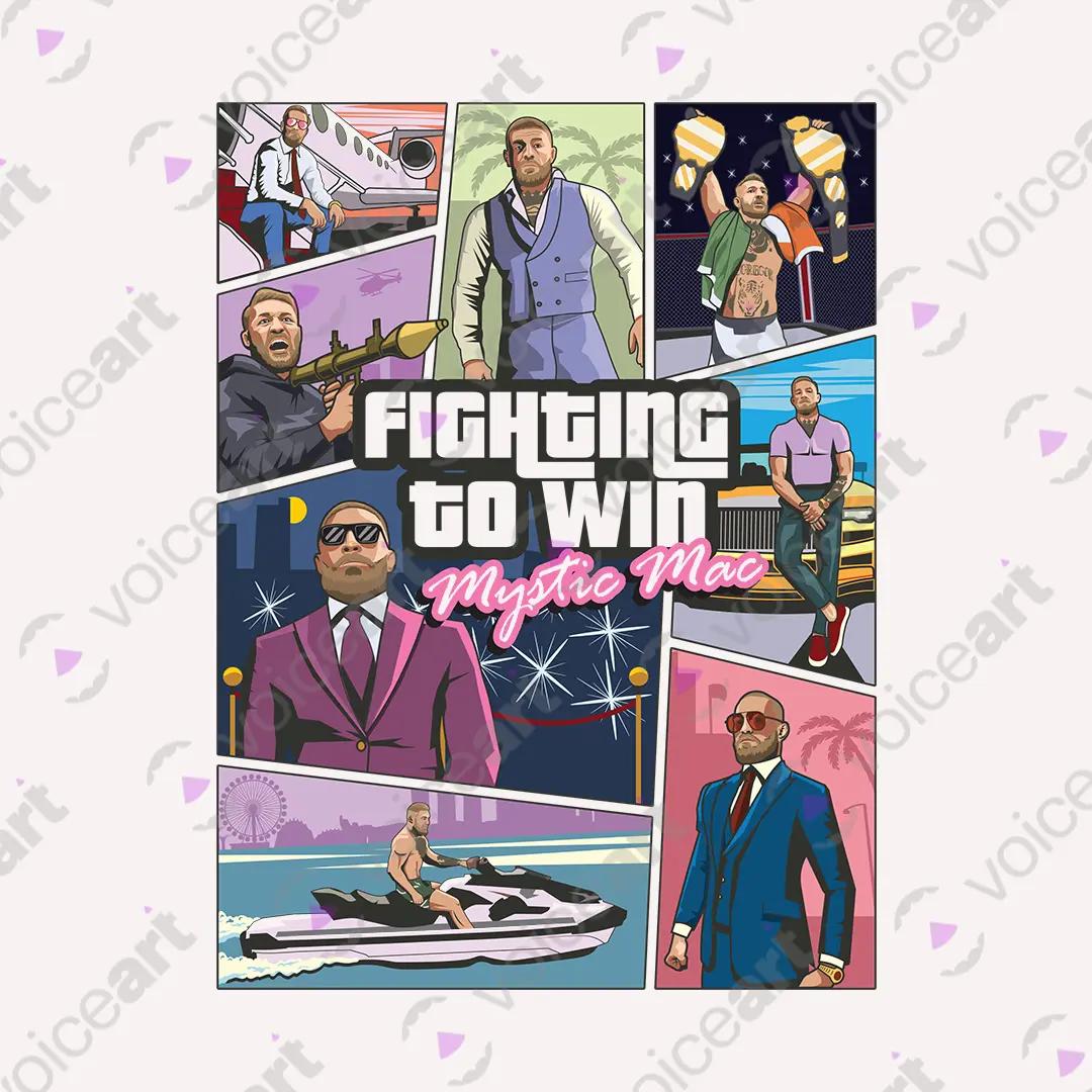 VOICEART White Watermark Conor McGregor Fighting To Win Sports Vice City Graphic Tee MMA Fans Short Cotton T-Shirt