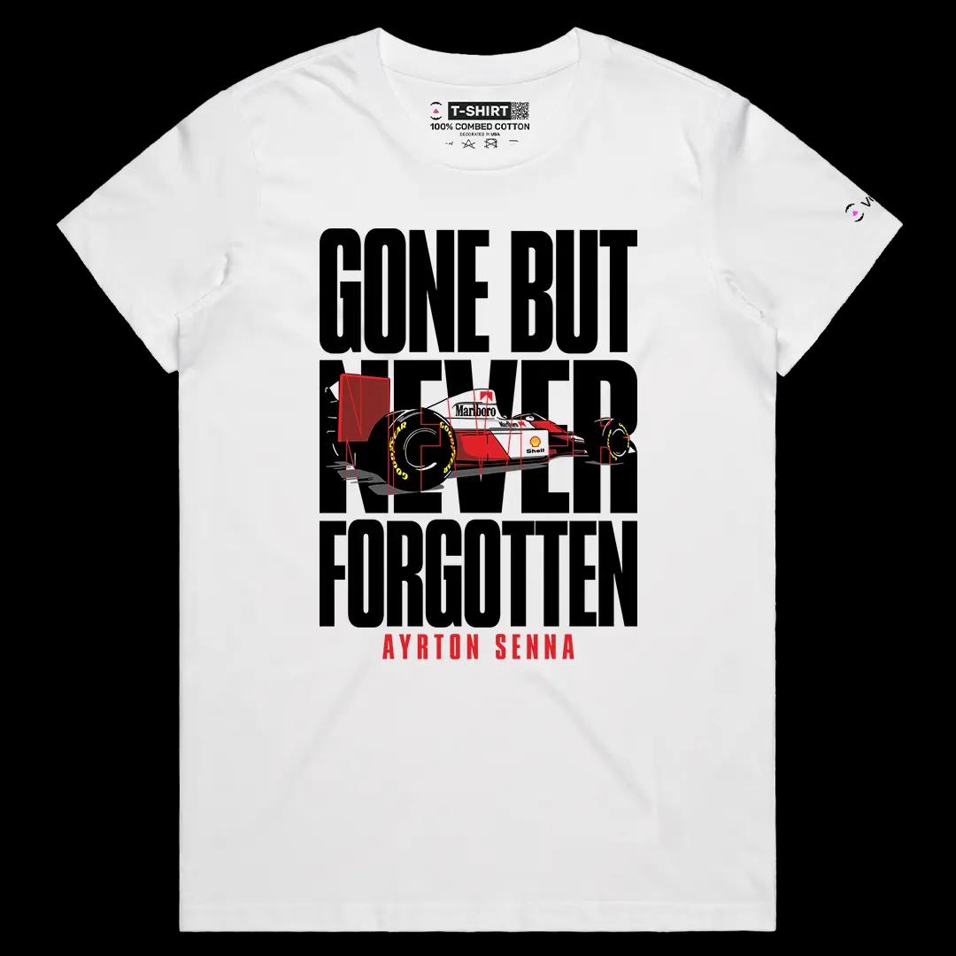 VOICEART White Female Regular Ayrton Senna The Rain Man Sports Formula Racing Fans Short Cotton T-Shirt for Men and Women