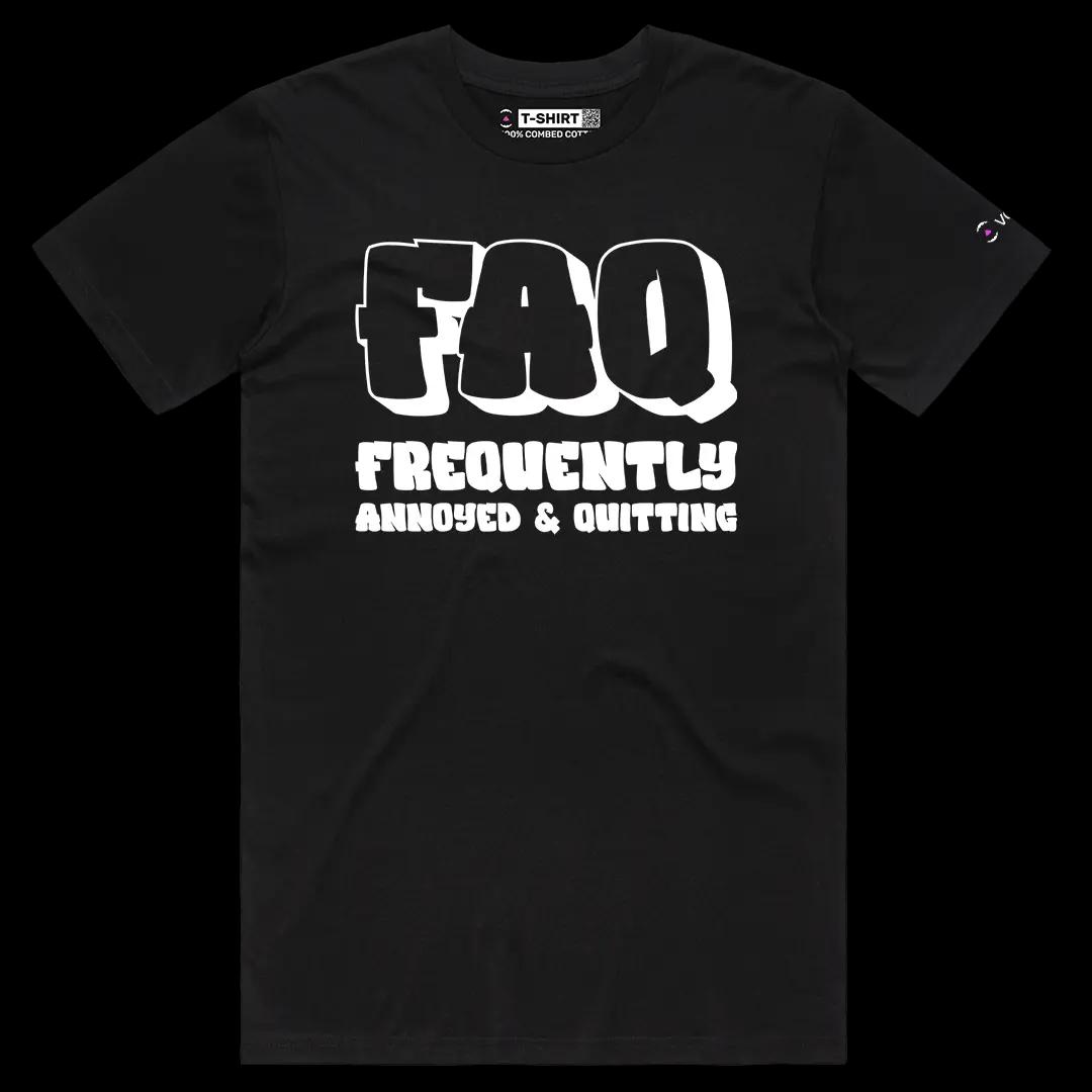VOICEART Black Male Regular FAQ Frequently Annoyed Quitting Meme Tee Joke Short Sleeve Cotton T-Shirt for Men and Women