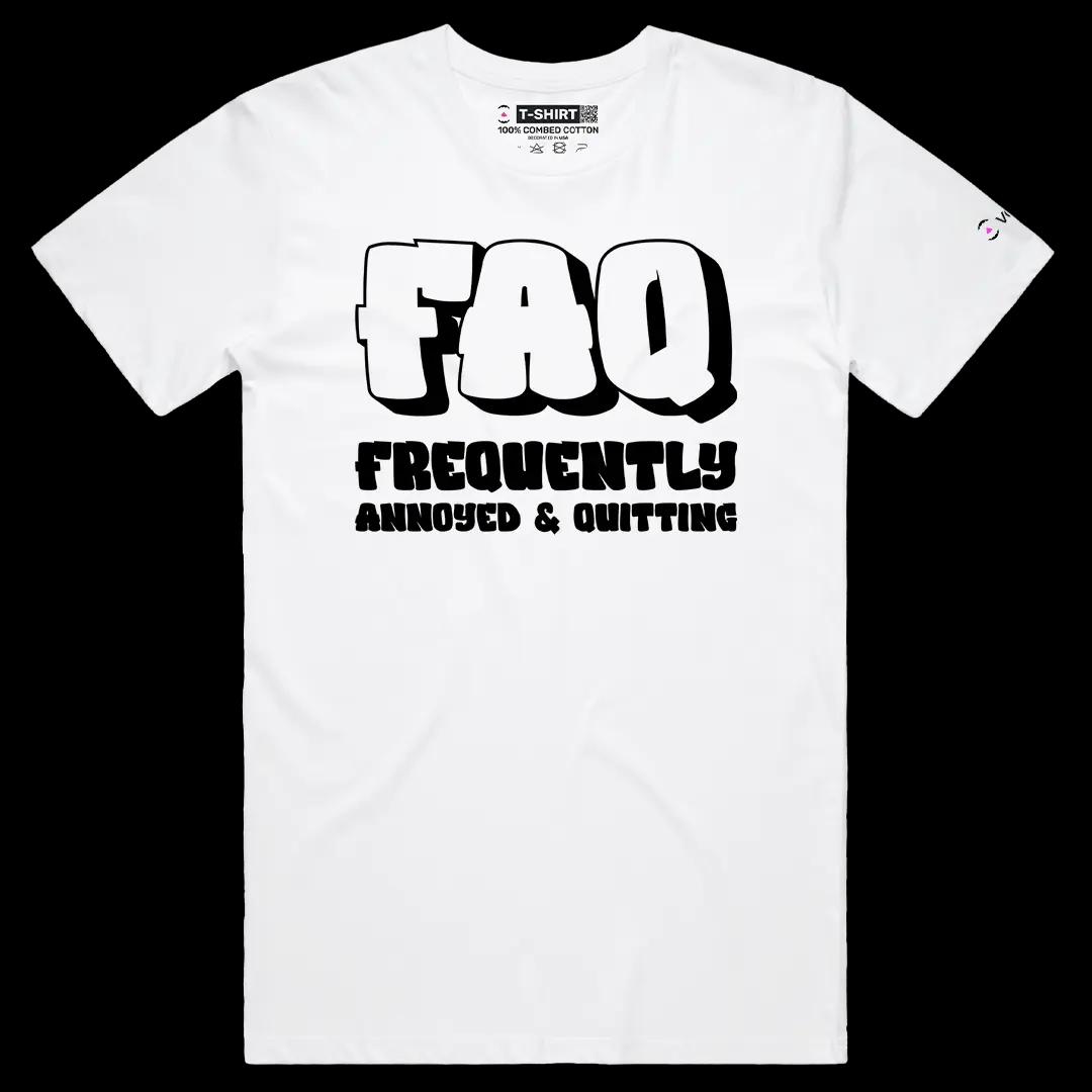 VOICEART White Male Regular FAQ Frequently Annoyed Quitting Meme Tee Joke Short Sleeve Cotton T-Shirt for Men and Women