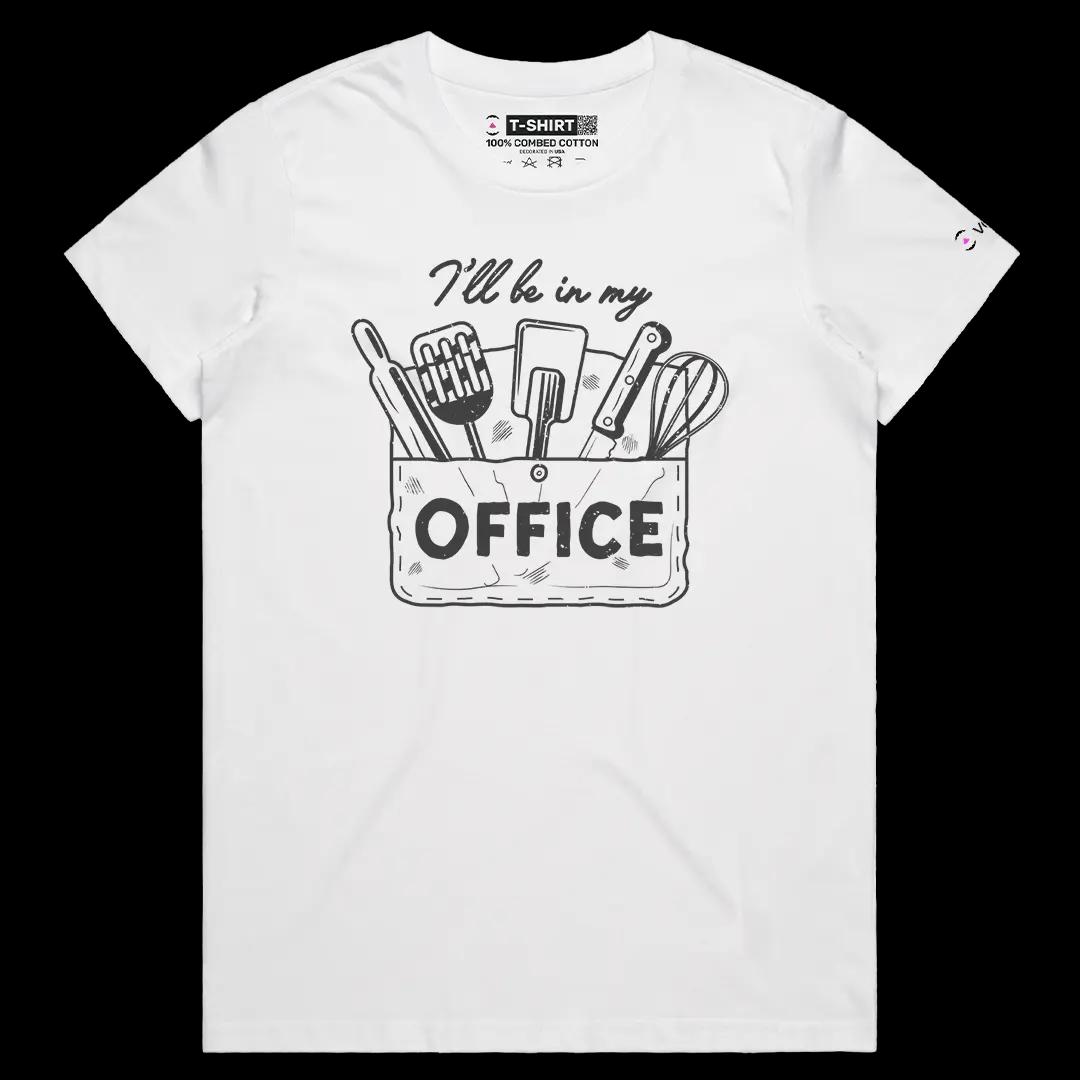 VOICEART White Female Regular I Will Be In My Office Kitchen Tools Funny Tee Short Sleeve Cotton Shirt for Men and Women
