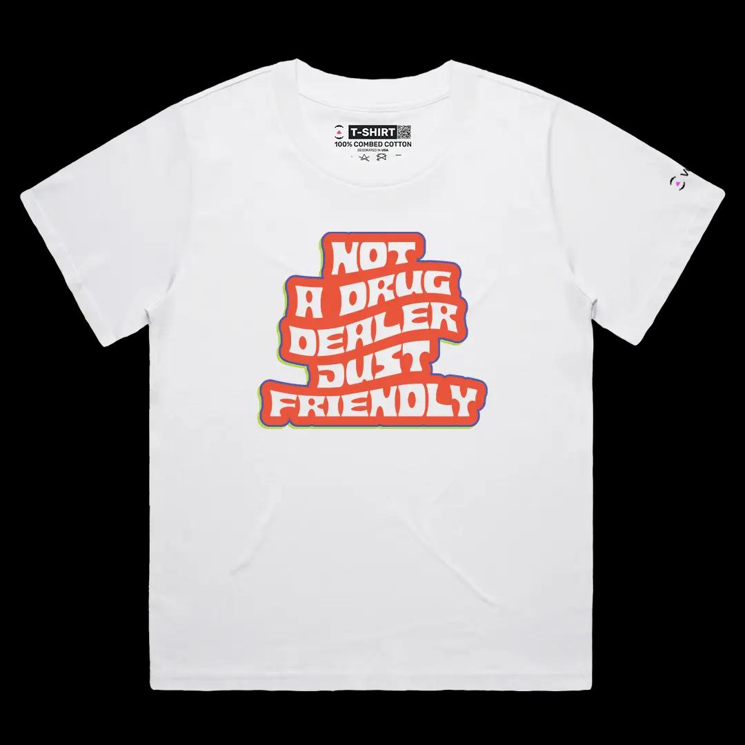 VOICEART White Female Loose Not a Drug Dealer Just Friendly Funny Graphic Meme Tee Short Cotton T-Shirt for Men and Women