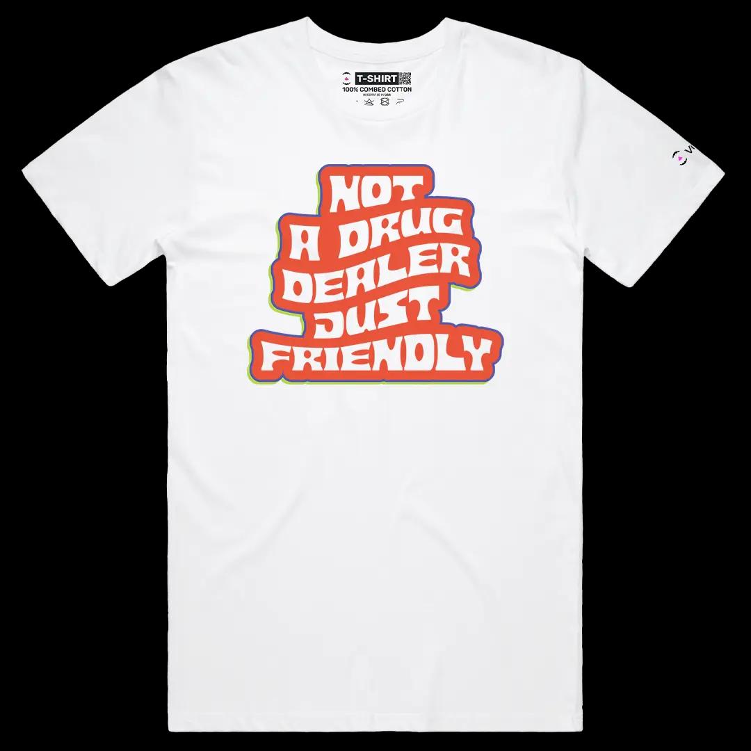 VOICEART White Male Regular Not a Drug Dealer Just Friendly Funny Graphic Meme Tee Short Cotton T-Shirt for Men and Women