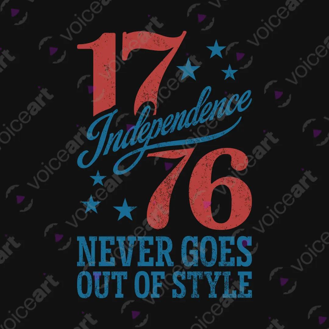 VOICEART Black Watermark Independence Never Goes Out of Style Graphic Tee Short Sleeve 4th of July T-Shirt Men and Women