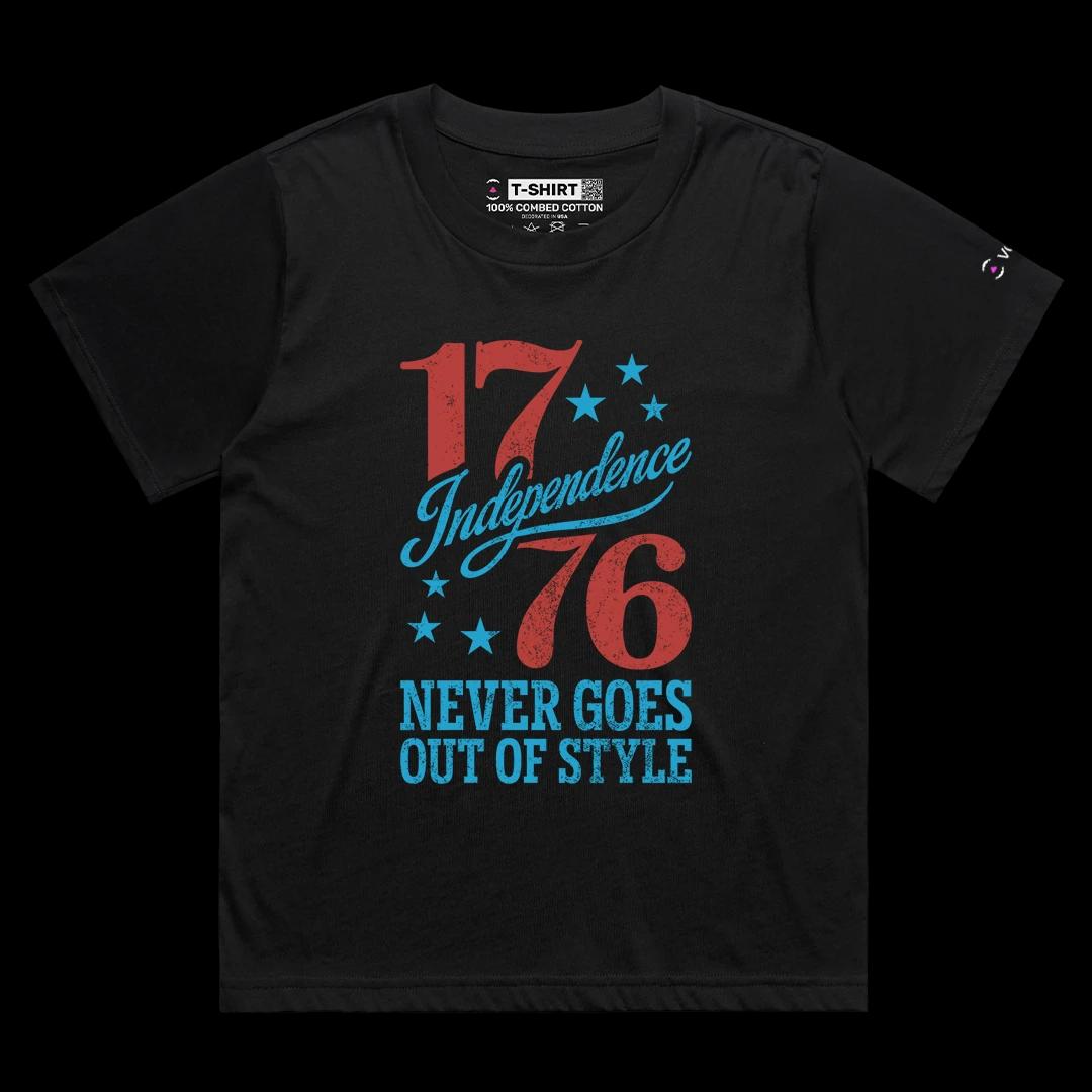 VOICEART Black Female Loose Independence Never Goes Out of Style Graphic Tee Short Sleeve 4th of July T-Shirt Men and Women