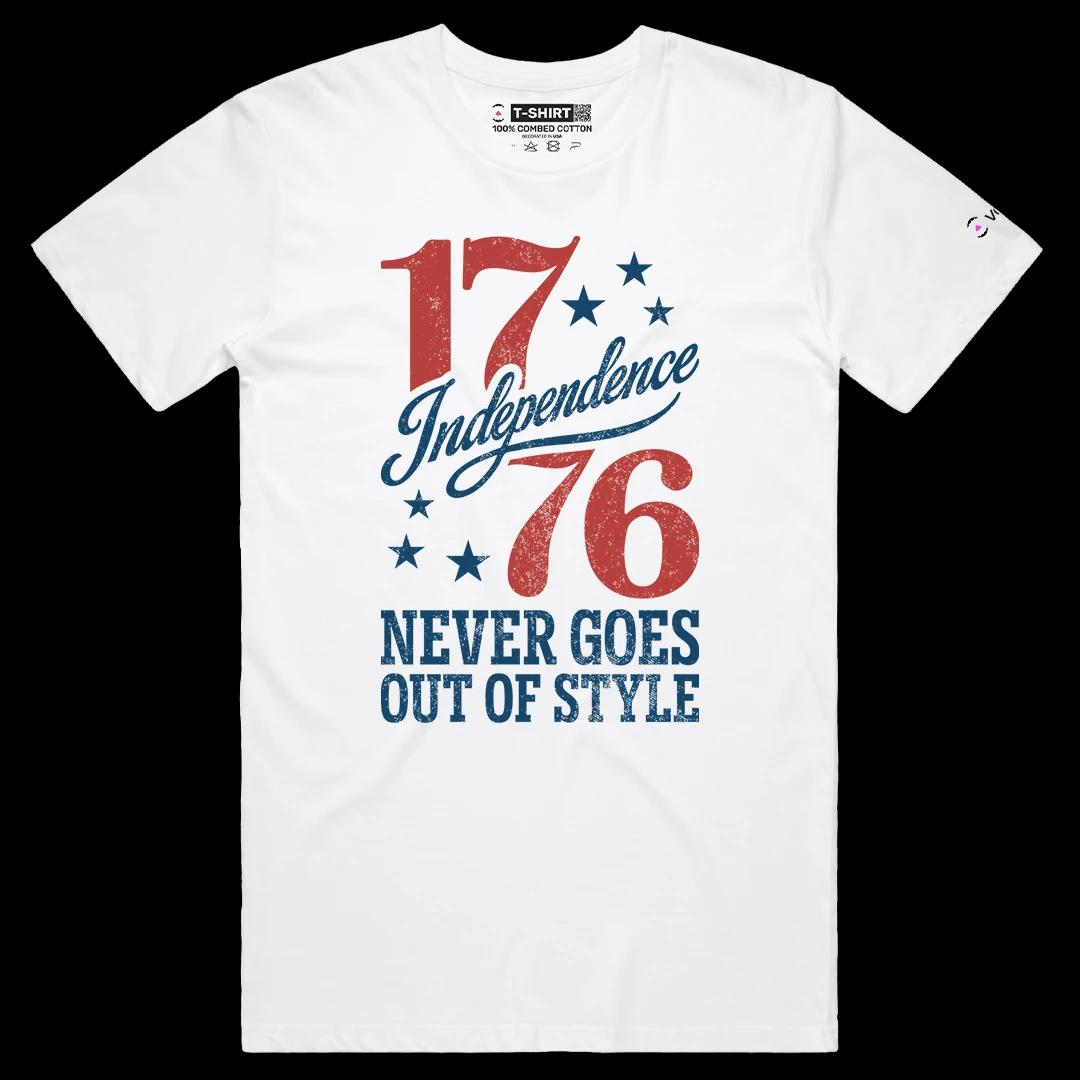 VOICEART White Male Regular Independence Never Goes Out of Style Graphic Tee Short Sleeve 4th of July T-Shirt Men and Women
