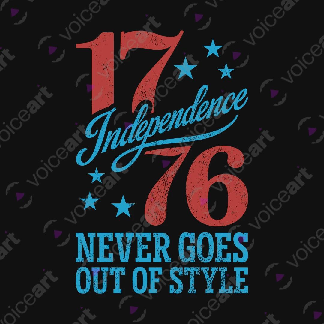 VOICEART Black Watermark Independence Never Goes Out of Style Graphic Tee Short Sleeve 4th of July T-Shirt Men and Women