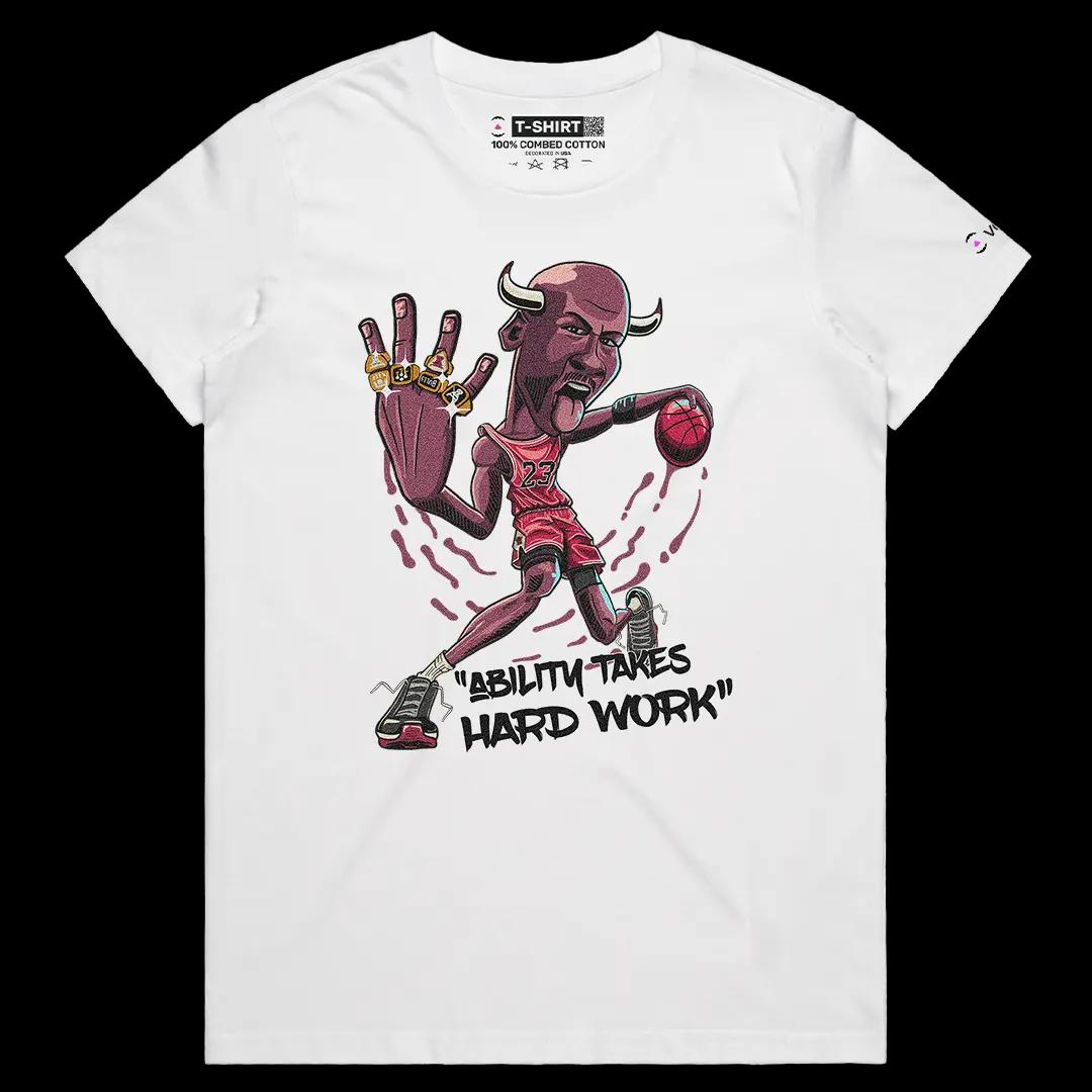 VOICEART White Female Regular Jordan 23 Quote Sports Graphic Tee for Basketball Fans Short Cotton T-Shirt for Men and Women