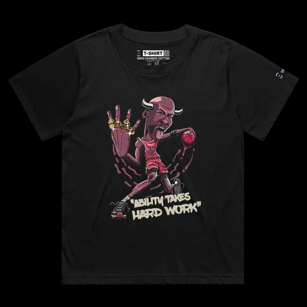 VOICEART Black Female Loose Jordan 23 Quote Sports Graphic Tee for Basketball Fans Short Cotton T-Shirt for Men and Women