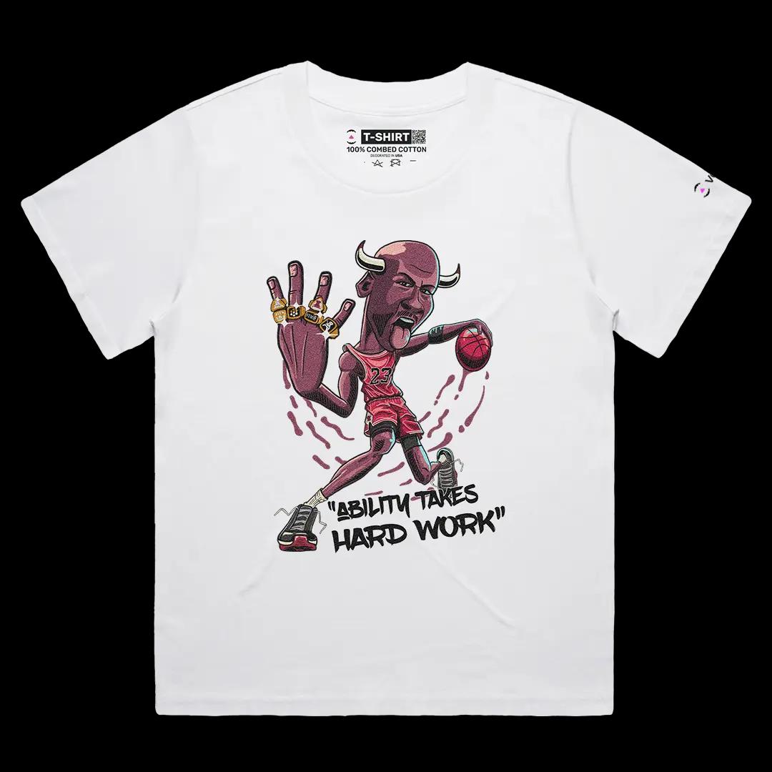 VOICEART White Female Loose Jordan 23 Quote Sports Graphic Tee for Basketball Fans Short Cotton T-Shirt for Men and Women